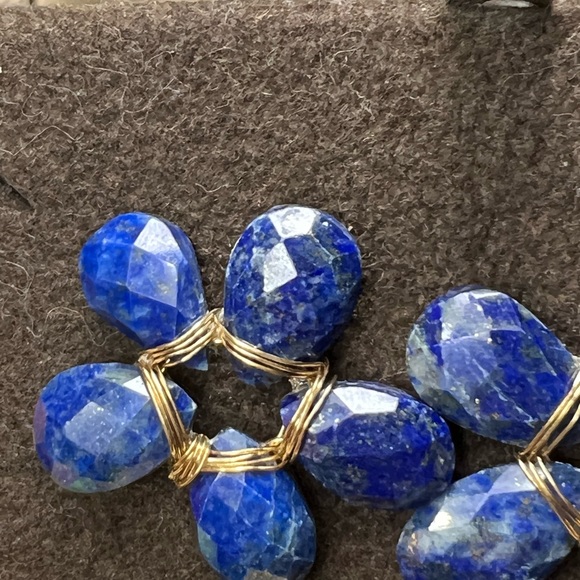 Handmade Lapis Lazuli Flower Earrings 💙💛 - Picture 5 of 8